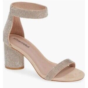 Jeffrey Campbell LAURA Sparkly Block Heel Open Toe Sandals Sz 8